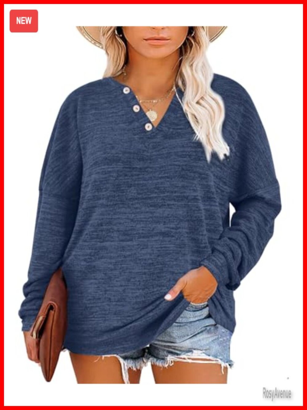 Womens Plus Size Henley Tunic Top Long Sleeve Button V Neck Oversized
